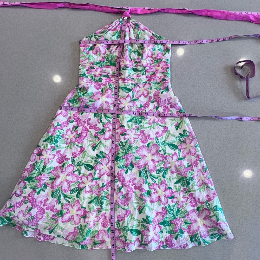 Vintage Label Lilly Pulitzer Floral Silk Cotton Blend Halter Tie Dress Sz 8 - Picture 8 of 14